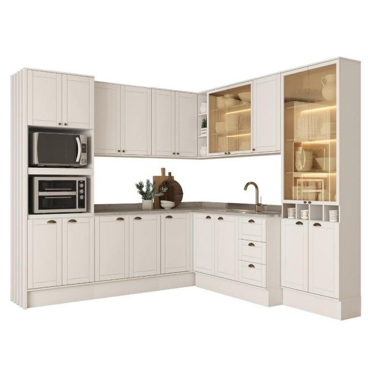 Armário de Cozinha Completa s/ Tampo Milla Aura Carraro Branco