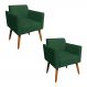 Kit 02 Poltronas Marisa Suede Verde Pés Palito Castanho D'Rossi