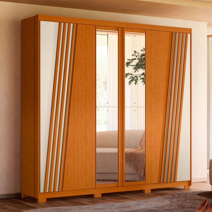 Image of Guarda-roupa Casal Com Espelho Ouro Verde 6 Portas 4 Gavetas Cinamomo E Off White PLA-MO895CL06REBMOB