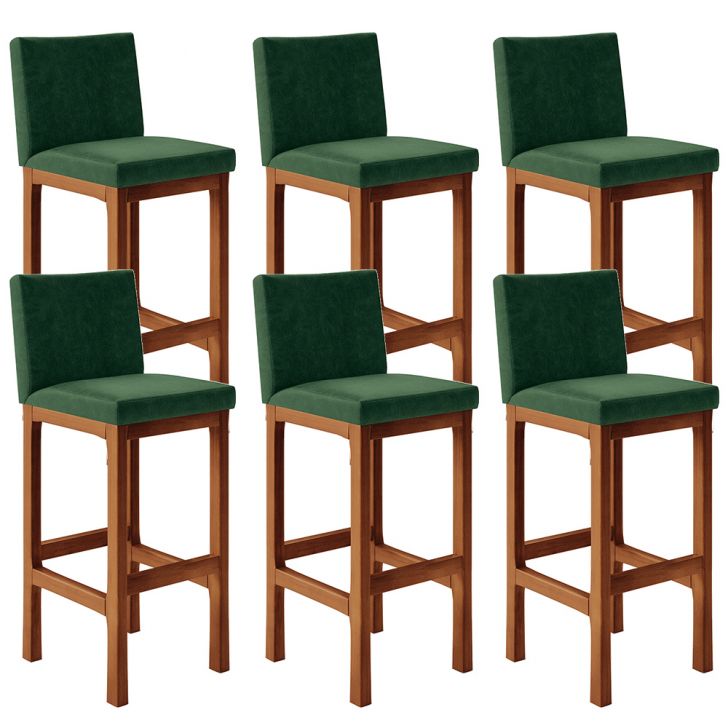 Kit 06 Banquetas Altas Para Cozinha Sala De Jantar Fixa Alya L02 Facto Verde Musgo - Lyam Decor