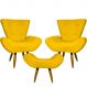 Kit 2 Poltronas Decorativas Para Sala Emilia + Puff Emilia Suede Amarelo Pé Castanho - Clique E Decore