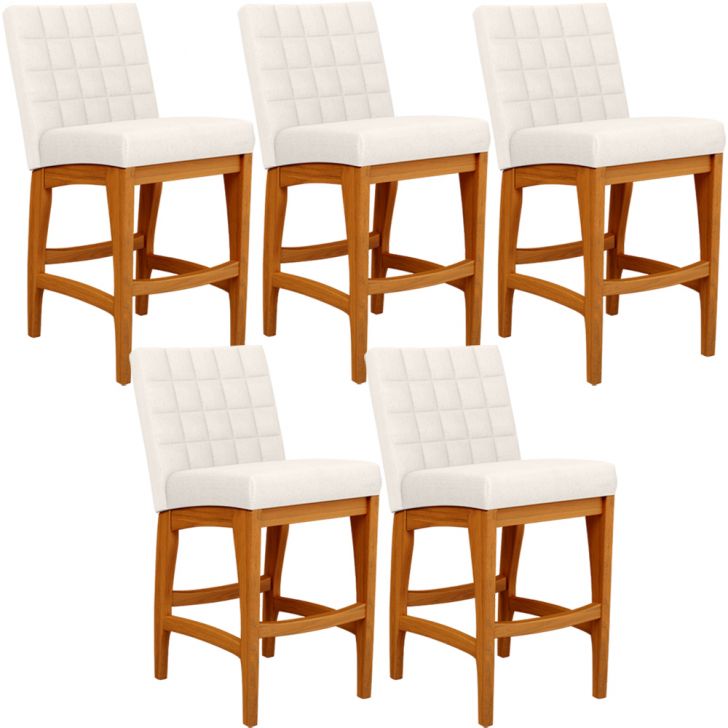 Kit 05 Banquetas Baixa Para Cozinha Bancada Bar Sala de Jantar Fixa Mila L02 Linho Cru - Lyam Decor