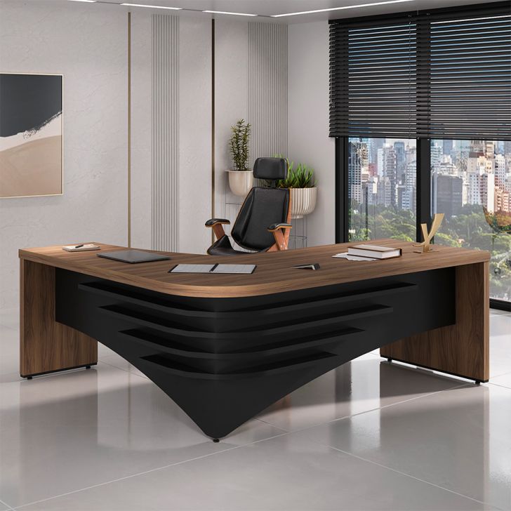 Image of Mesa De Escritório Zamora Lado Direito Nogal E Preto PLA-MO895TA06ZUVMOB