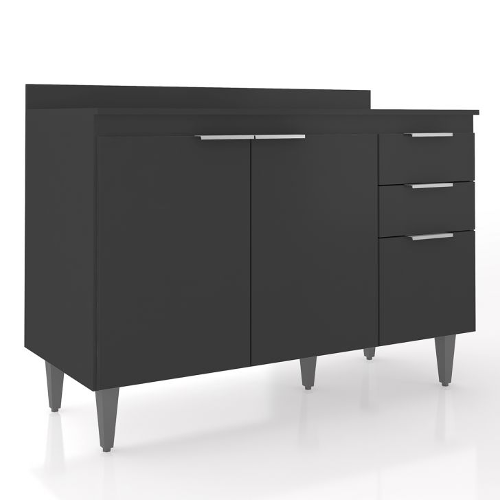 Balcão de Cozinha Com Tampo 120cm Pérola Preto Z34          - Mpozenato