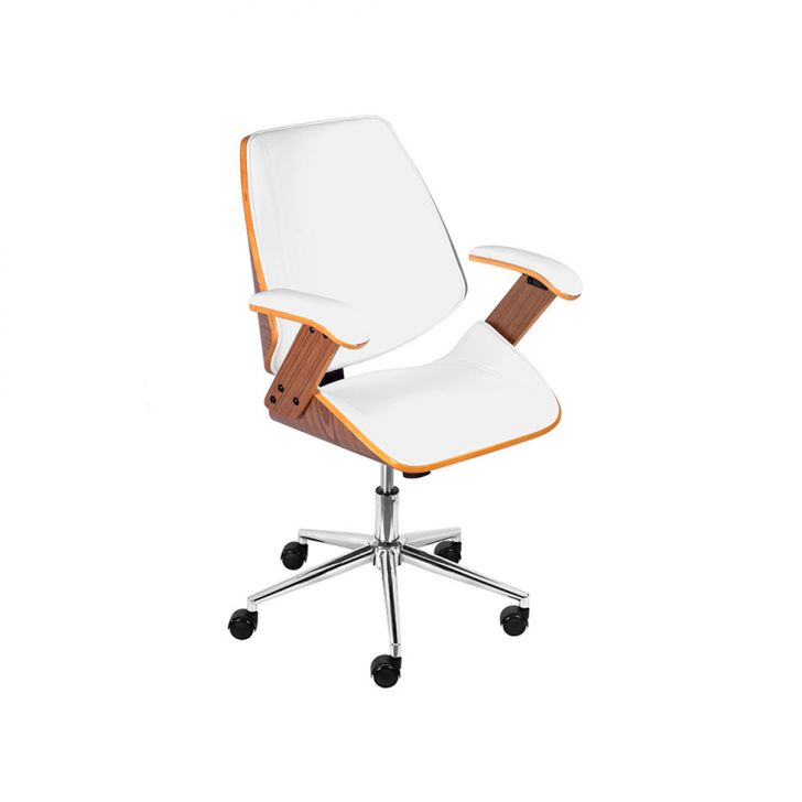Cadeira de Escritório Diretor Bergen Branca e Amadeirada