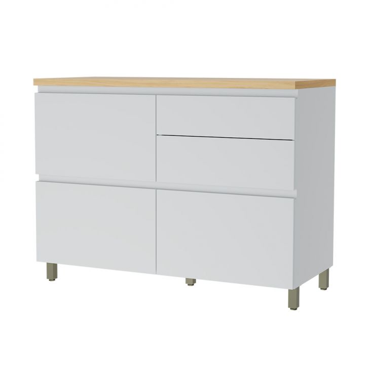 Balcão de Cozinha Rainha com Tampo 1 Porta 4 Gavetas Branco e Nature