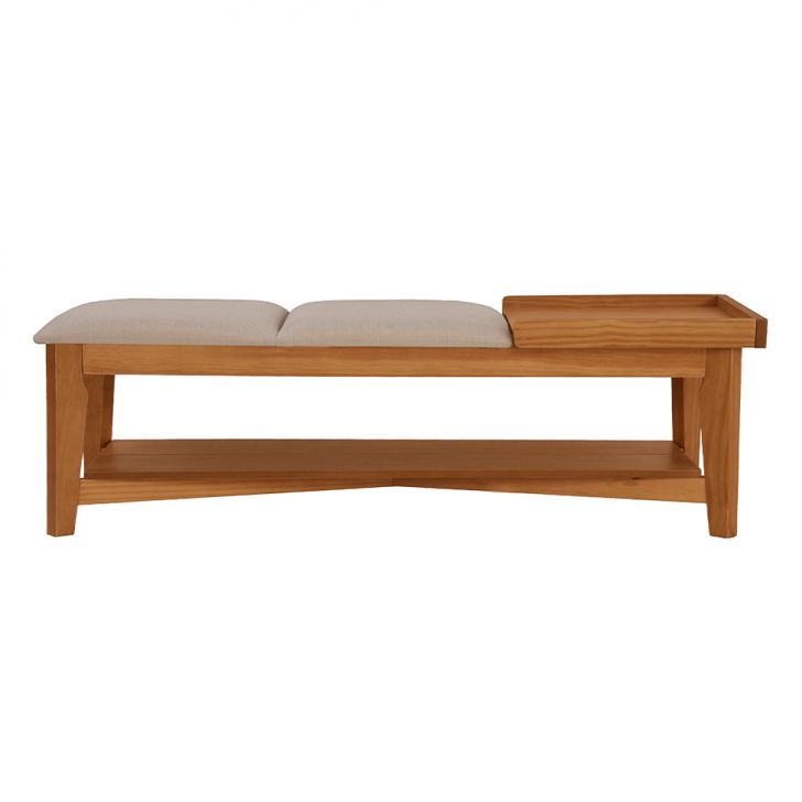 Banco | Banqueta 2 Lugares Elis Com Bandeja Avelã E Bege 112 Cm