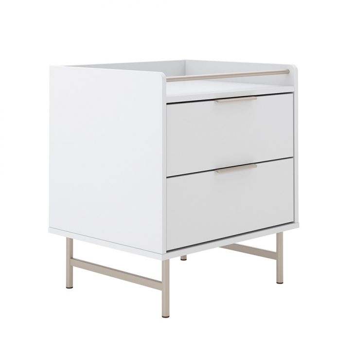 Mesa De Cabeceira Yves Com Led 2 Gavetas Branca E Champanhe