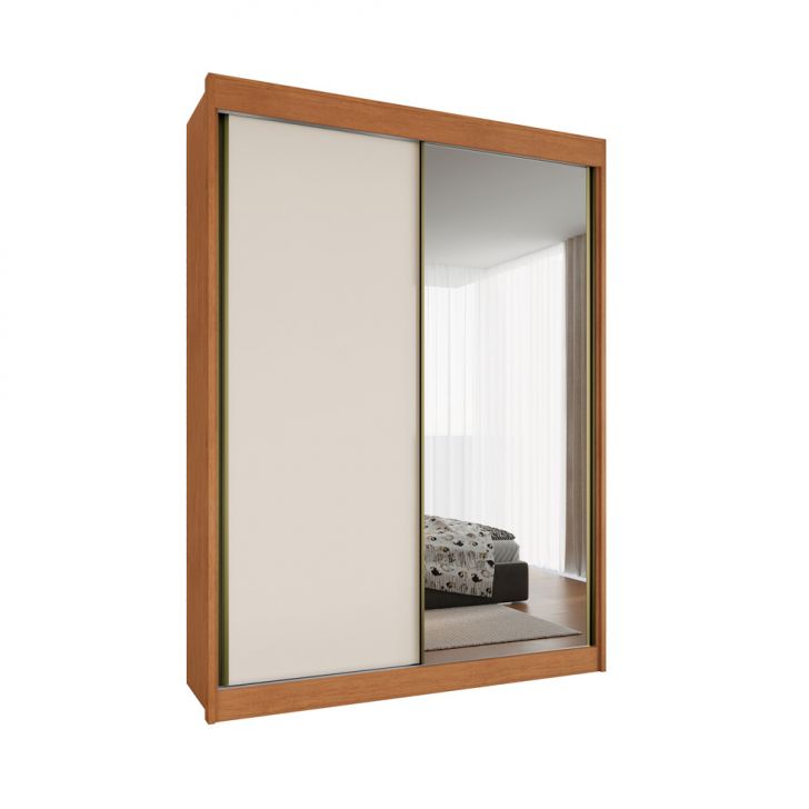 Guarda-roupa Casal 100% Mdf Com Espelho Chicago 2 Portas 4 Gavetas Cinamomo E Off White