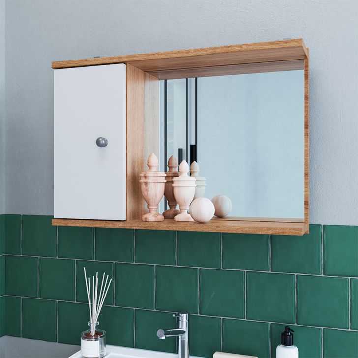 Armário de Banheiro com Espelho Versato 1 PT Mel e Branco 42x60 cm