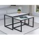 Conjunto Mesa De Centro Industrial 85cm e 80cm Aço Preto Duo Madeira Branca
