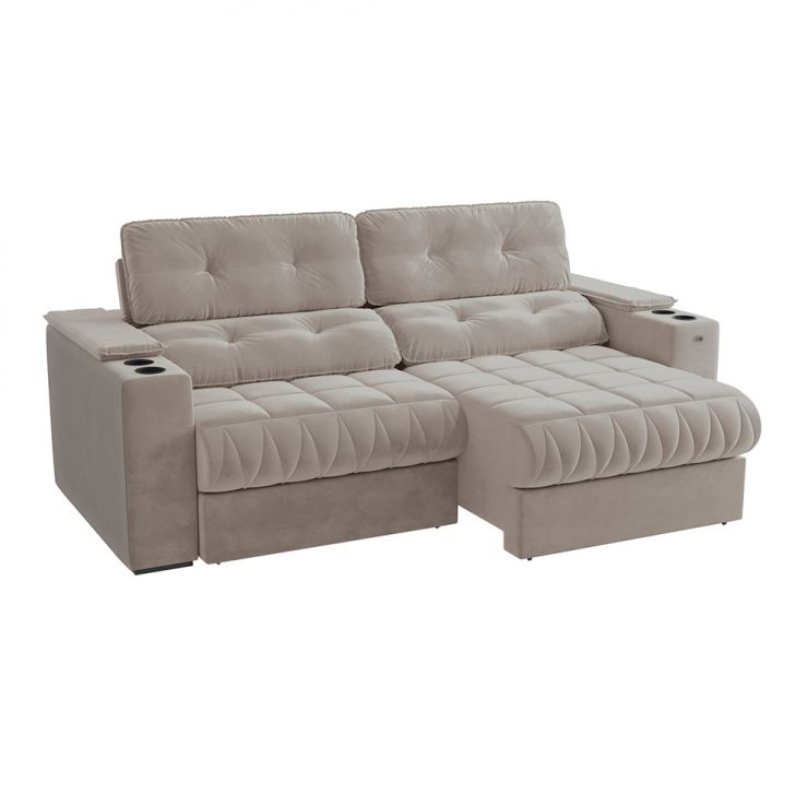 Image of Sofá 4 Lugares Retrátil E Reclinável Premier Veludo Cinza Claro PLA-KA161UP95KHOMOB