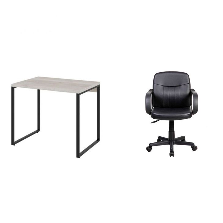 Conjunto de Mesa Kuadra Bege com Cadeira de Escritório Secretária Giratória Clean Preta