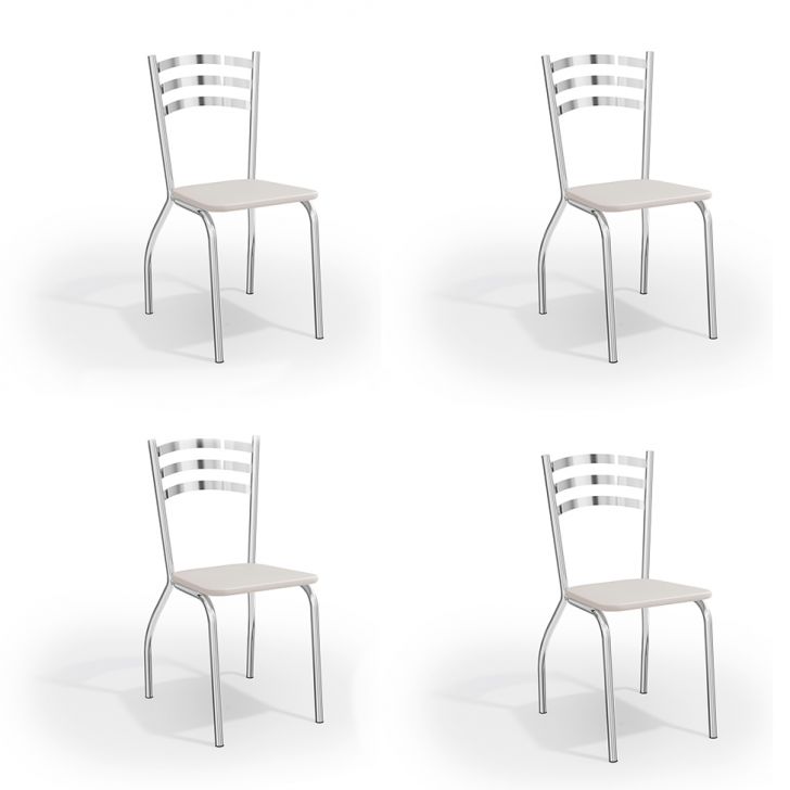Conjunto Com 4 Cadeiras De Cozinha Portugal Cromado E Branco