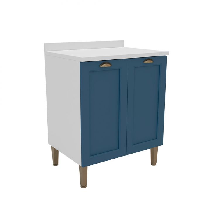 Balcão de Cozinha Lavanda com Tampo 2 Portas Azul e Branco