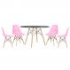 Mesa redonda Eames 120 cm + 4 cadeiras Eiffel DSW Mesa preto com cadeiras rosa claro