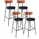 Kit 04 Banquetas Alta Bar Cozinha Sala De Jantar Milão L02 Couríssimo Camel Preto - Lyam Decor