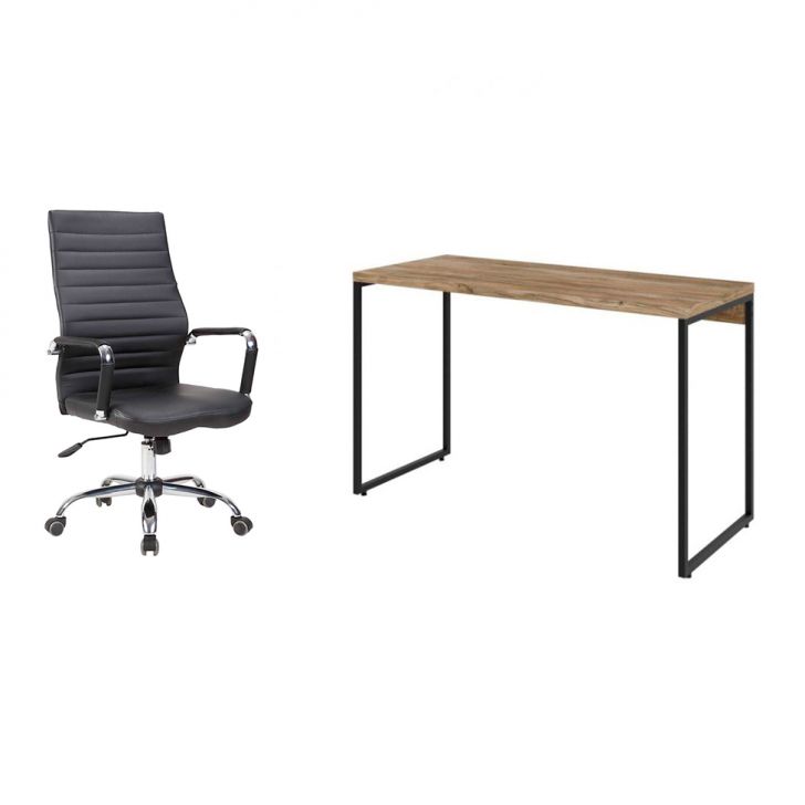 Conjunto de Mesa Studio Carvalho 120 cm com Cadeira de Escritório Diretor Giratória Cleaner Preta