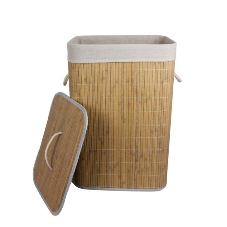 Cesto para Lavandeira em Bambu com Tampa Natural