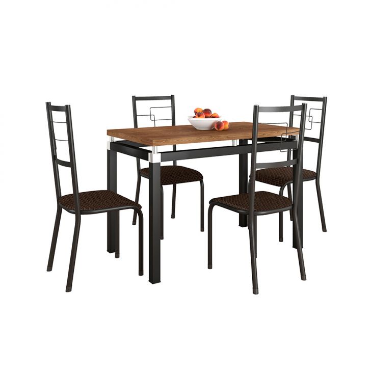 Conjunto De Mesa Retangular Com Tampo De Mdp Marrom Copenhague E 4 Cadeiras Monterrey Revestimento Sintético Marrom E Preto