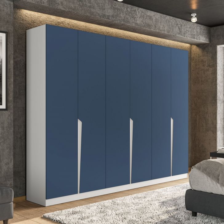 Guarda-roupa Casal Porto 6 Portas 4 Gavetas Branco E Azul