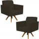 Kit 02 Poltronas Decorativas Giratória Sala de Estar Base de Madeira Helô L02 Suede Marrom - Lyam Decor
