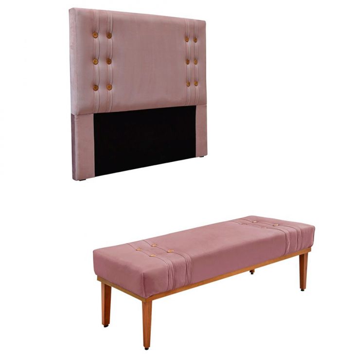 Conjunto de Cabeceira Casal com Recamier Gênova Veludo Lilás