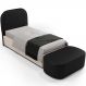 Cabeceira Cama Box 100cm Lanna com Puff Recamier Doha W01 Couríssimo Preto - Lyam Decor