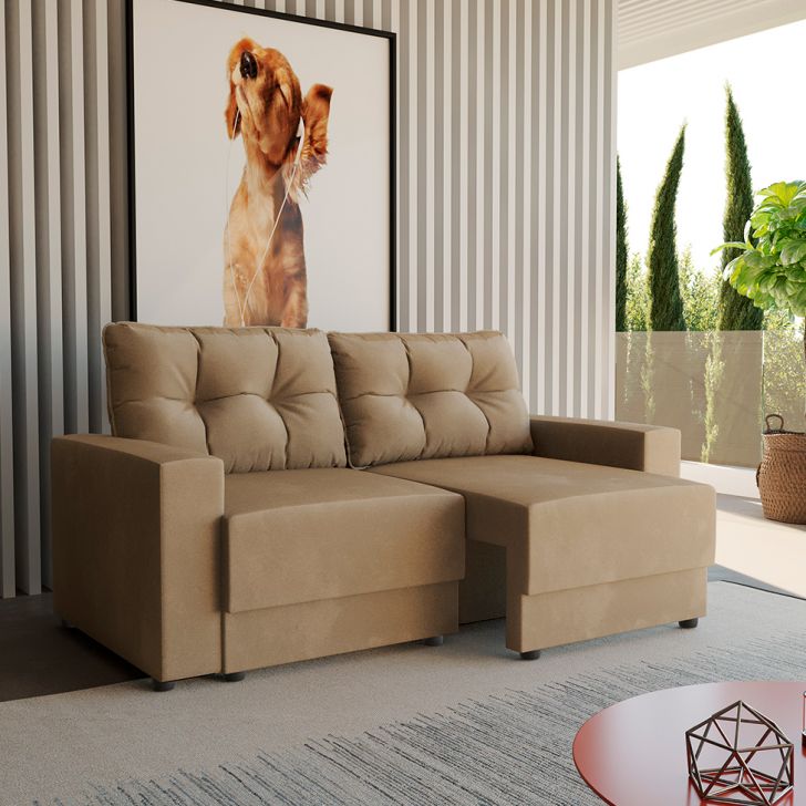 Sofá 3 Lugares Retrátil Lubeck Suede Bege 180 Cm