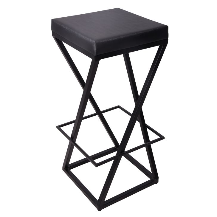 Banqueta Zênite - Preto - Assento Estofado Preto - 75cm