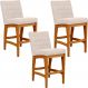 Kit 03 Banquetas Baixa Para Cozinha Bancada Bar Sala Jantar Fixa Mila L02 Suede Bege - Lyam Decor