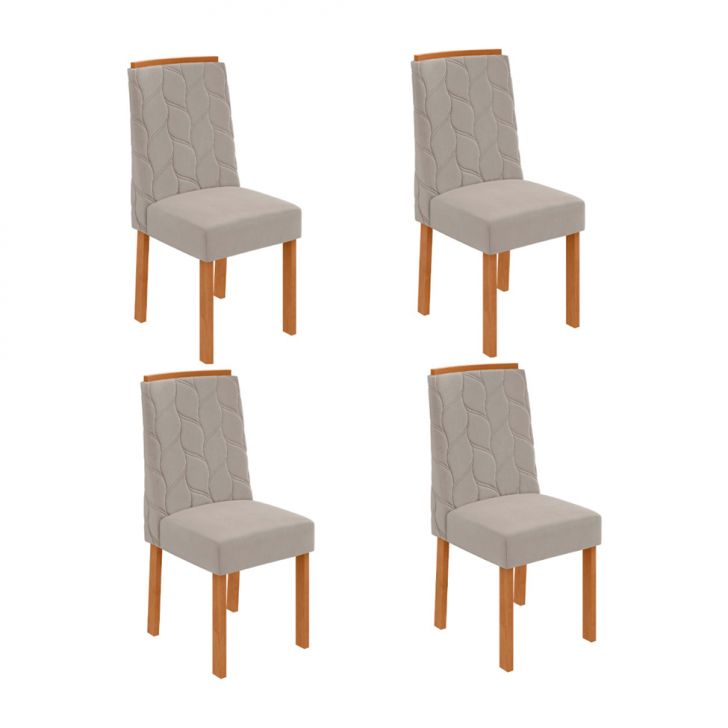 Conjunto com 4 Cadeiras Astrid Veludo Capuccino e Amêndoa