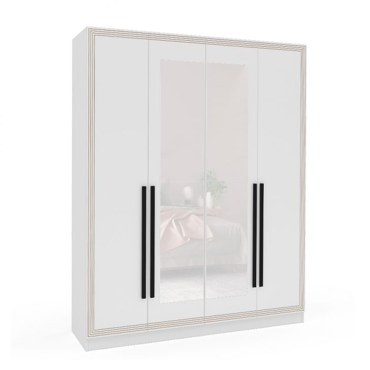 Guarda-roupa Casal Com Espelho Valência 4 Portas 4 Gavetas Branco