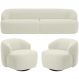 Sofá 3 Lugares Curvo Orgânico com 02 Poltronas Para Sala Living 220cm Barolo L06 Veludo Bege - Lyam Decor
