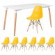 Mesa de jantar retangular Eames 80 x 140 cm + 6 cadeiras Eiffel DSW Mesa branco com cadeiras amarelo