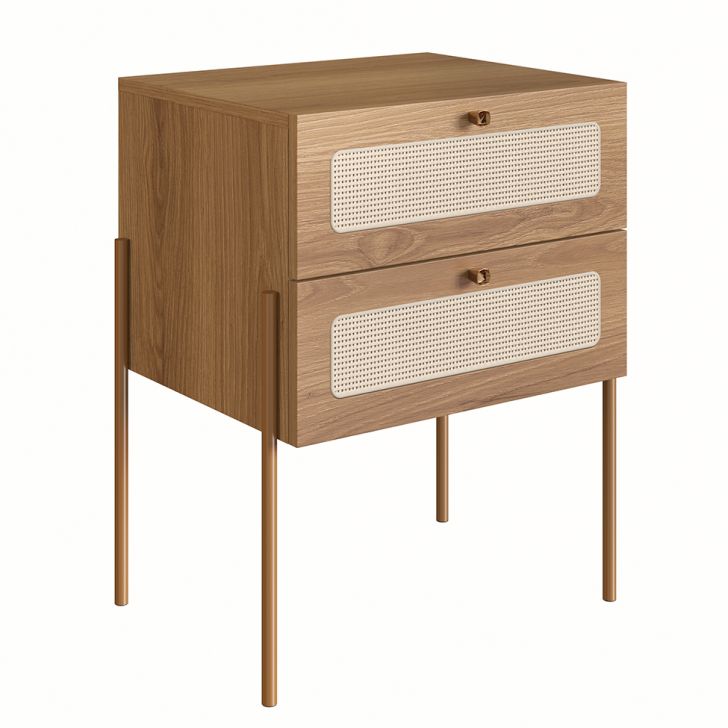 Mesa De Cabeceira Oslo 2 Gavetas Hanover E Dourada