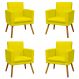Kit 4 Poltronas Decorativas Reforçadas Para Sala Nina Com Base Suede Amarelo Pé Castanho - Clique E Decore