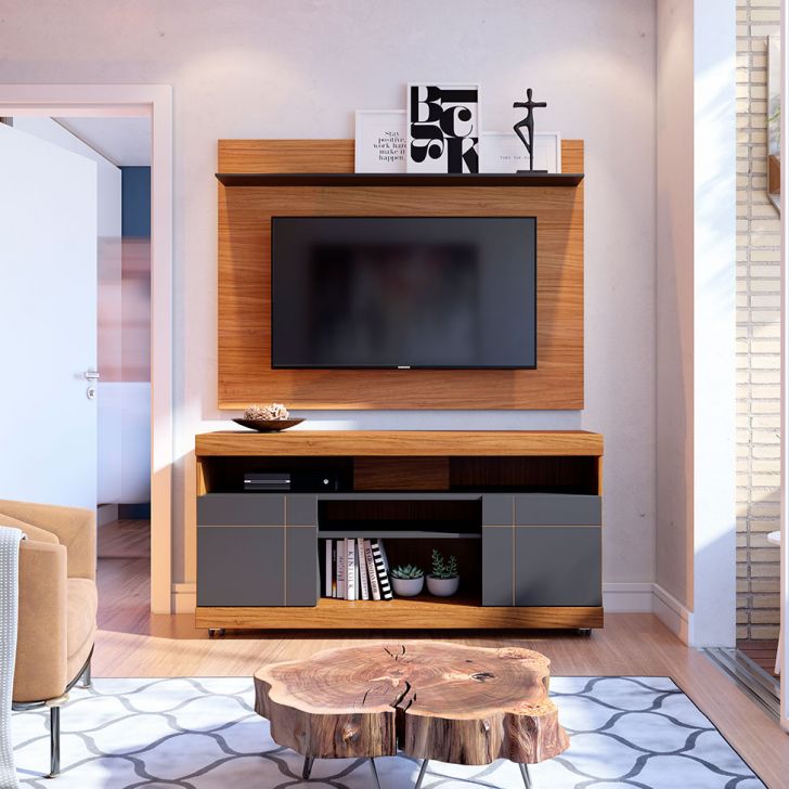 Rack Com Painel Para Tv Até 47 Polegadas Yara Noce E Preto 136 Cm