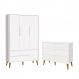 Jogo de Quarto Infantil Theo Guarda Roupa 3 Portas e Cômoda 6 Gavetas Branco Fosco com Pés Amadeirado - Reller Móveis