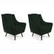 Kit 02 Poltronas Decorativas Sala de Estar Pés de Madeira Naomi Veludo Verde Musgo G15 - Gran Belo