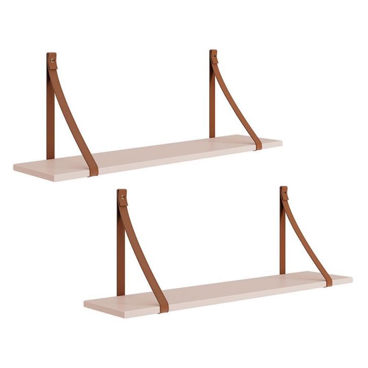 Kit 2 Prateleiras Luna 89,6cm Rosa Fosco com Alças de Couro - Reller Móveis