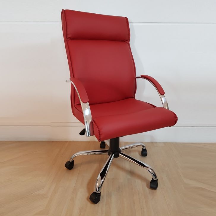 Cadeira Giratória Escritório Havana Presidente Vermelha Relax Base Cromada c/ Rodizio - 100% Nacional