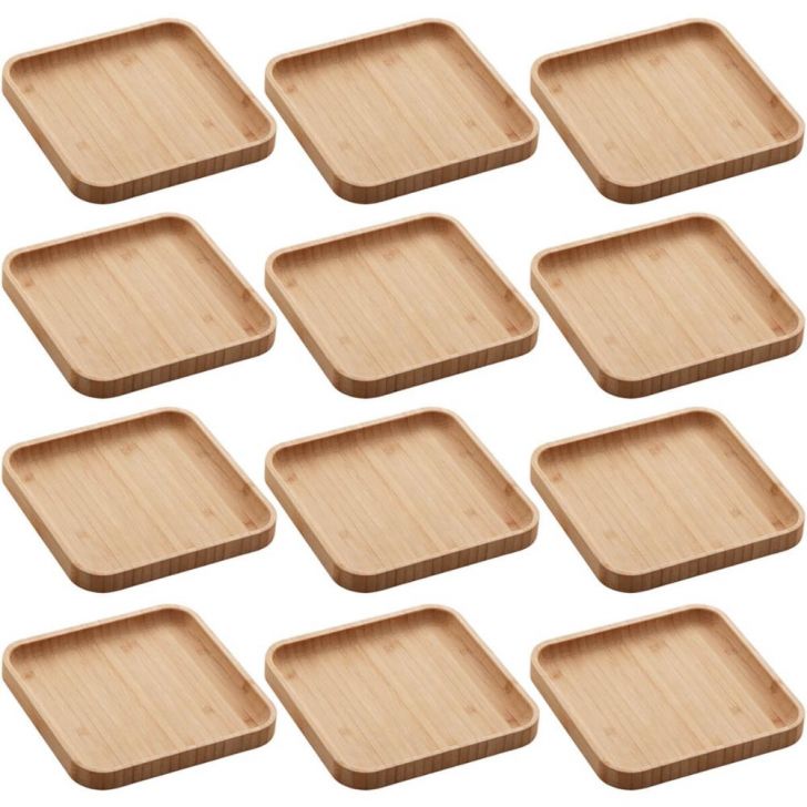 Conjunto 12 Pratos de Bambu Squaze Lyor 17x17cm Bandejas par