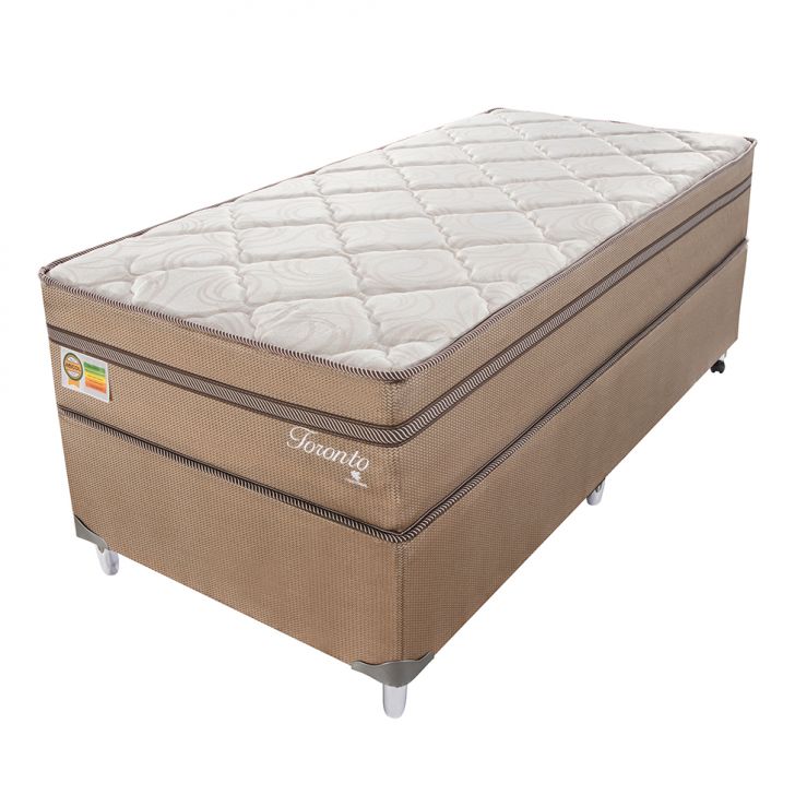 Cama Box Com Colchão Solteiro Toronto Mola Ensacada (70x108x198) Dourado E Bege