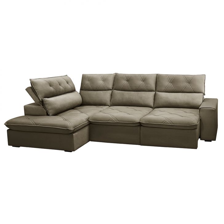 Image of Sofá 4 Lugares Retrátil E Reclinável Com Chaise Esquerdo Noruega Veludo Amêndoa PLA-FE691UP95MDCMOB
