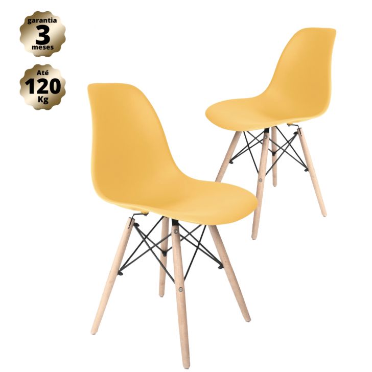 Kit com 2 Cadeiras Eames Amarela - Base Madeira Natural