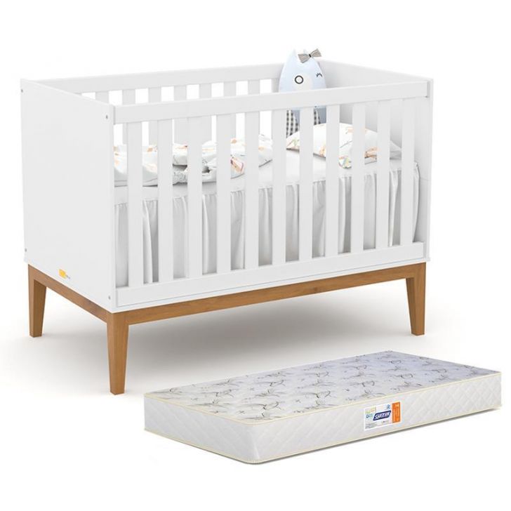 Berço Americano Unique Branco Soft/Eco Wood com Colchão D18 - Matic Móveis