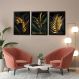Quadros Folhagens Verde Preto Dourado M 3 Moldura Preta