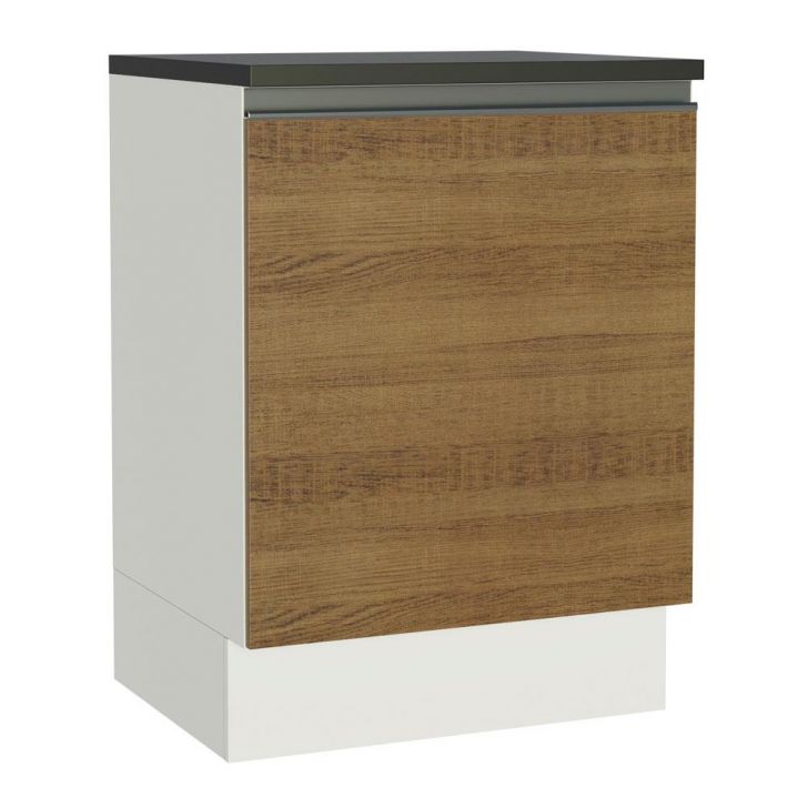Balcão Armário de Cozinha 100% MDF 60 cm 1 Porta Branco/Rustic Acordes Madesa