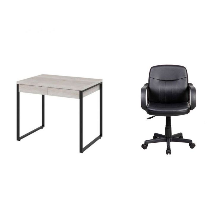 Conjunto de Mesa Kuadra 2 GV Bege e com Cadeira de Escritório Secretária Giratória Clean Preta